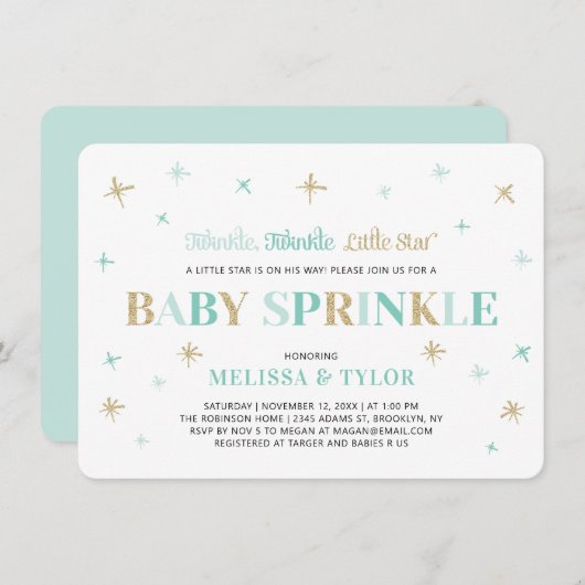 Twinkle Twinkle Little Star Mint Baby Sprinkle Einladung (Vorne/Hinten)