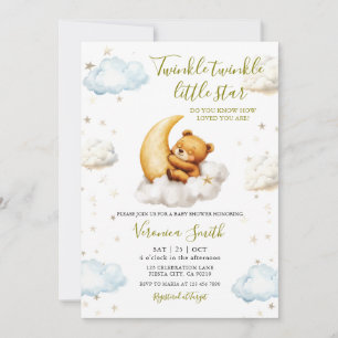 Twinkle Twinkle Little Star Mondbär Baby-Party Einladung