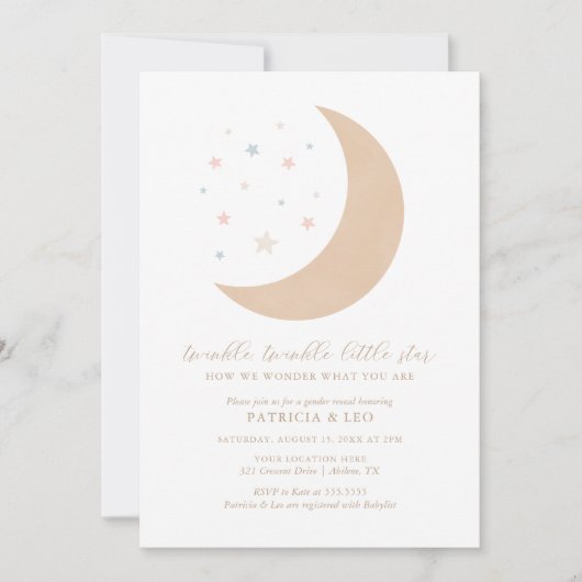 Twinkle Twinkle Little Star Moon Gender Reveal Einladung (Vorderseite)