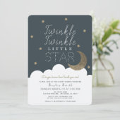 Twinkle Twinkle Little Star Navy Blue Baby Dusche Einladung (Stehend Vorderseite)