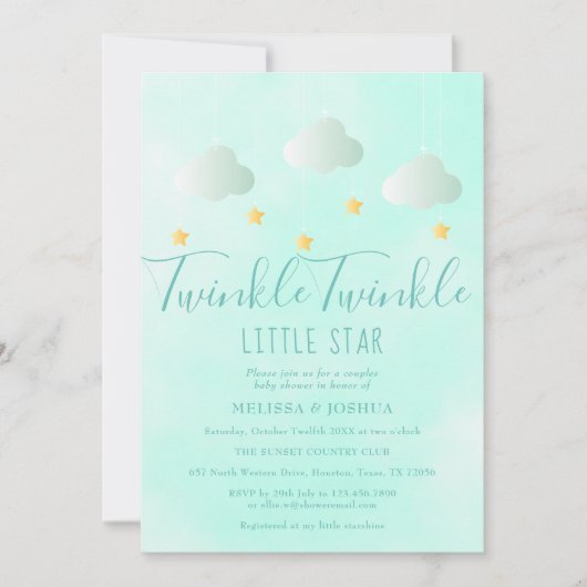 Twinkle Twinkle Little Star Neutral Baby Dusche Einladung (Vorderseite)