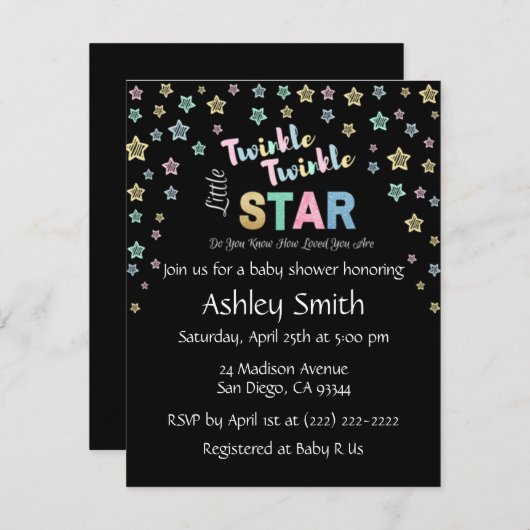 Twinkle Twinkle Little Star - Personalisierte Einl Einladung (Vorne/Hinten)