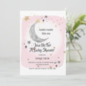 Twinkle Twinkle Little Star Pink Aquarell Splash Einladung (Stehend Vorderseite)