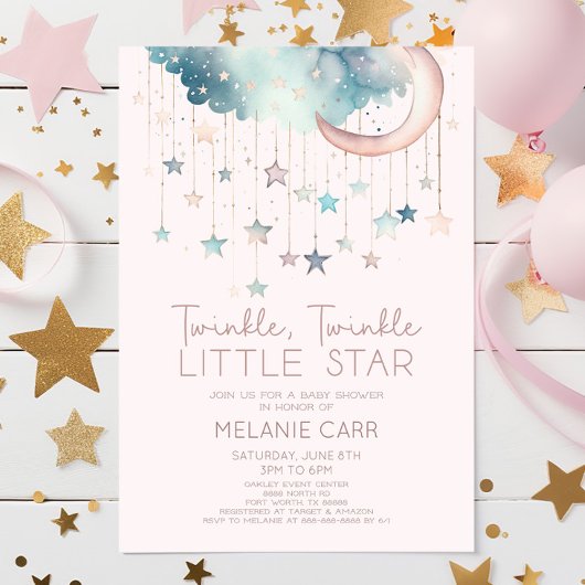 Twinkle Twinkle Little Star Pink Baby Dusche Einladung