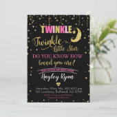 Twinkle Twinkle Little Star Pink Black Baby Dusche Einladung (Stehend Vorderseite)