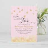 Twinkle Twinkle Little Star Pink Cloud Baby Shower Einladung (Stehend Vorderseite)