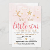 Twinkle Twinkle Little Star Pink Dusche Einladung (Vorne/Hinten)