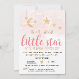 Twinkle Twinkle Little Star Pink Dusche Einladung