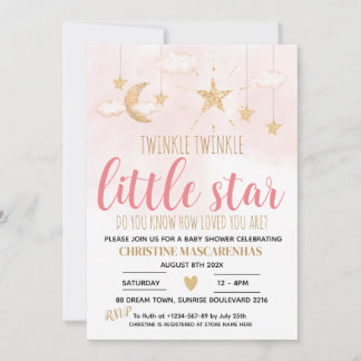 Twinkle Twinkle Little Star Pink Dusche Einladung