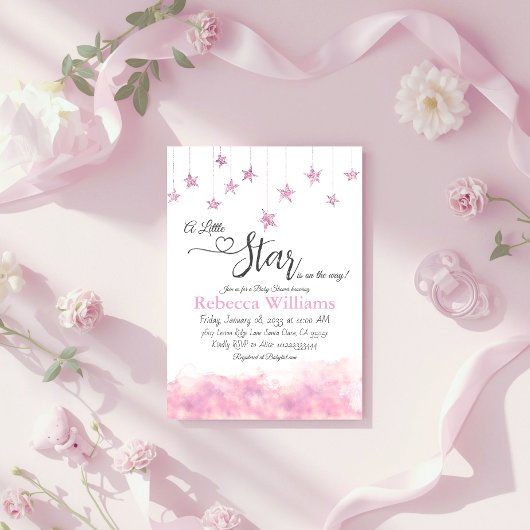 Twinkle Twinkle Little Star Pink Girl Baby Shower Einladung