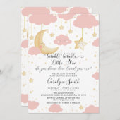 Twinkle Twinkle Little Star Pink Girl Babydusche Einladung (Vorne/Hinten)