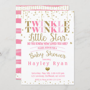 Twinkle Twinkle Little Star Pink Gold Baby Dusche Einladung