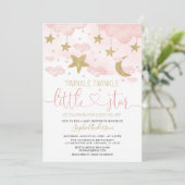  Twinkle Twinkle Little Star Pink Gold Baby Dusche Einladung (Stehend Vorderseite)