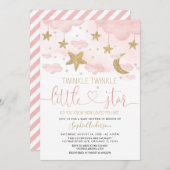  Twinkle Twinkle Little Star Pink Gold Baby Dusche Einladung (Vorne/Hinten)