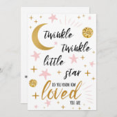 Twinkle Twinkle Little Star Pink Gold Baby Dusche Einladung (Vorne/Hinten)