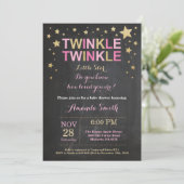 Twinkle Twinkle Little Star Pink Gold Baby Dusche Einladung (Stehend Vorderseite)