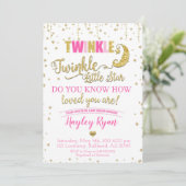 Twinkle Twinkle Little Star Pink Gold Baby Dusche Einladung (Stehend Vorderseite)