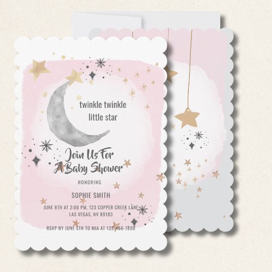 Twinkle Twinkle Little Star Pink Watercolor Einladung