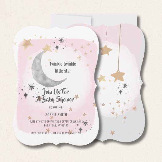 Twinkle Twinkle Little Star Pink Watercolor Einladung
