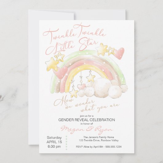 Twinkle Twinkle Little Star Rainbow Gender Reveal Einladung (Vorderseite)