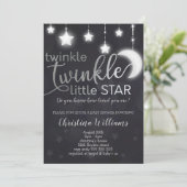 Twinkle Twinkle Little Star Silver Baby Dusche Einladung (Stehend Vorderseite)