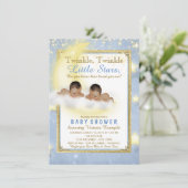 Twinkle Twinkle Little Star Twin Boy Baby Dusche I Einladung (Stehend Vorderseite)