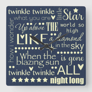 Twinkle Twinkle Little Star Word Art Text Design Quadratische Wanduhr