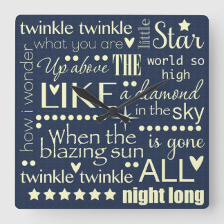 Twinkle Twinkle Little Star Word Art Text Design Quadratische Wanduhr