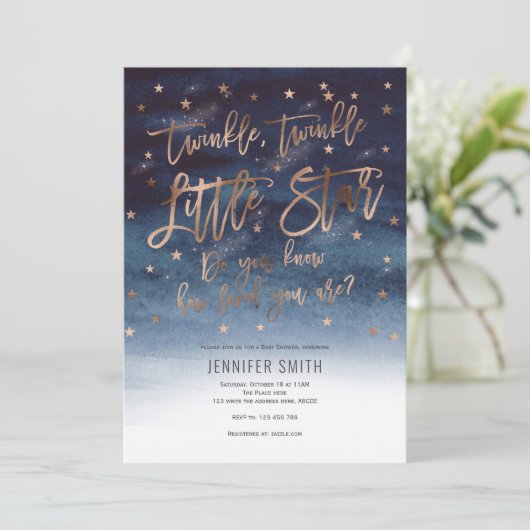 Twinkle Twinkle Little Stars, Babydusche Einladung (Stehend Vorderseite)