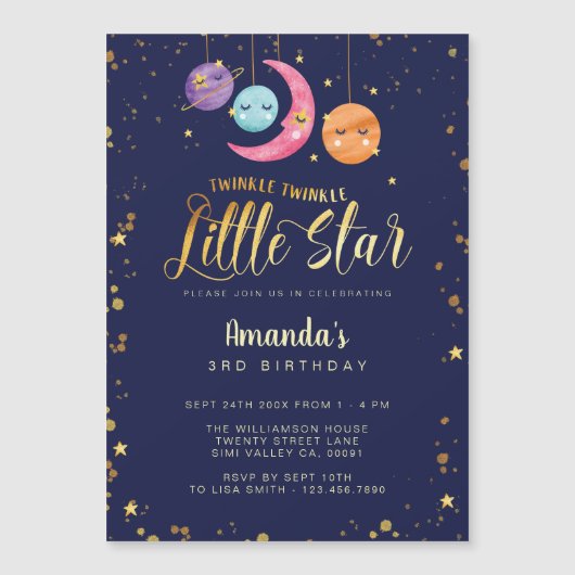 Twinkle Twinkle Little Stars & Planeten Geburtstag Magnetkarte (Vorderseite)