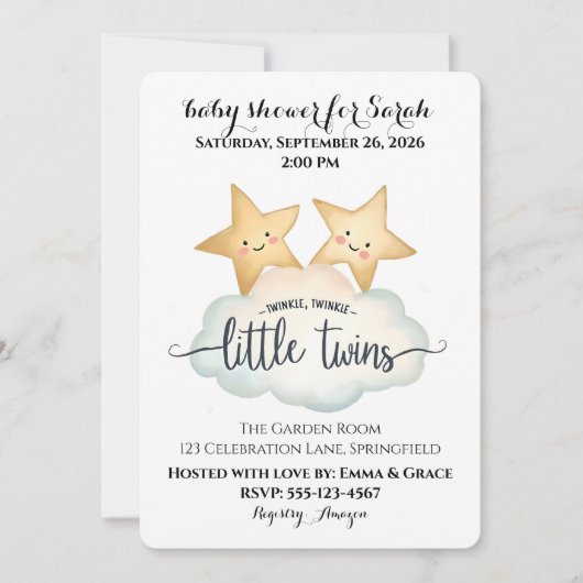 Twinkle, Twinkle Little Twins Baby Shower Invitati Einladung (Vorderseite)