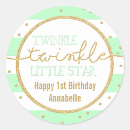Twinkle Twinkle Minze und Gold Geburtstagsticker Runder Aufkleber