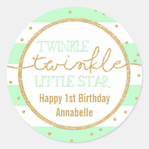 Twinkle Twinkle Minze und Gold Geburtstagsticker Runder Aufkleber