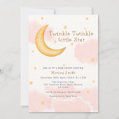 Twinkle Twinkle Moon Stars Girl Babydusche Einladung (Vorderseite)