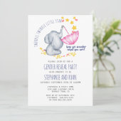Twinkle Twinkle Navy Pink Elephant Gender Reveal Einladung (Stehend Vorderseite)