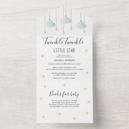 Twinkle Twinkle Neutral Baby Dusche All In One Einladung (Innen Boden)