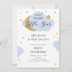 Twinkle, Twinkle, ONEderful Blue First Birthday Einladung