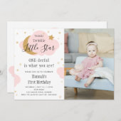 Twinkle Twinkle ONEderful Pink 1. Geburtstag Foto Einladung (Vorne/Hinten)