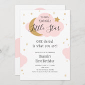 Twinkle, Twinkle, ONEderful Pink Erster Geburtstag Einladung (Vorne/Hinten)