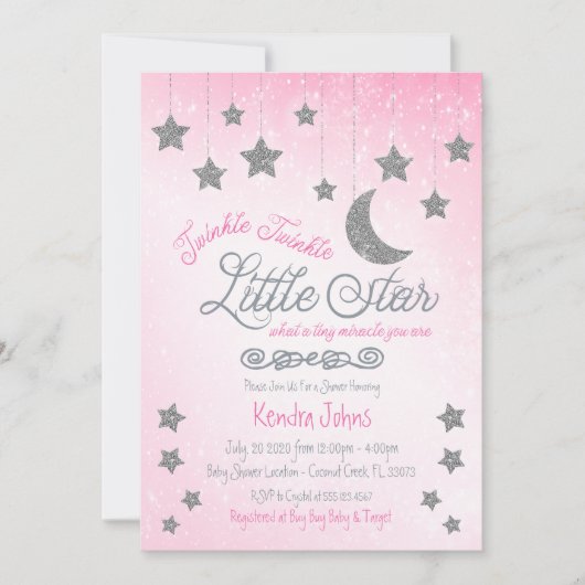 Twinkle Twinkle, Pink Baby Dusche Einladung (Vorderseite)
