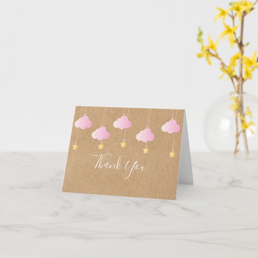Twinkle Twinkle Pink Danke Rustic Kraft Boho Karte (Gelbe Blume)