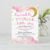 Twinkle Twinkle (Pink & Gold) Kinderdusche Einladung (Stehend Vorderseite)
