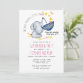Twinkle Twinkle Pink Navy Elephant Gender Reveal Einladung (Stehend Vorderseite)