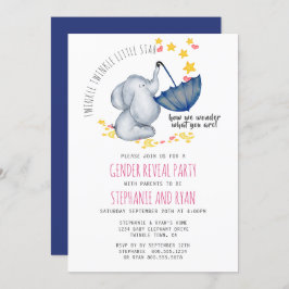 Twinkle Twinkle Pink Navy Elephant Gender Reveal Einladung