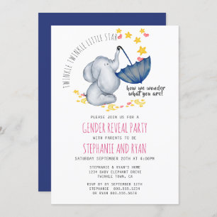 Twinkle Twinkle Pink Navy Elephant Gender Reveal Einladung