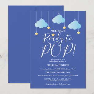 Twinkle Twinkle Ready to Pop Baby Shower Blau Einladung