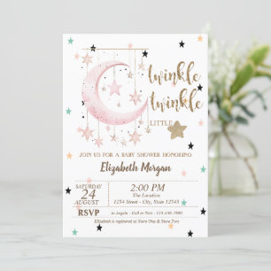 Twinkle Twinkle, Rosa Sterne Mond Baby Shower Einladung