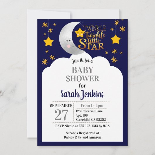 Twinkle Twinkle Star Baby Dusche Einladung (Vorderseite)
