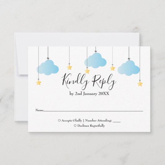 Twinkle Twinkle Star Blue Boy Baby Dusche RSVP Karte (Vorderseite)