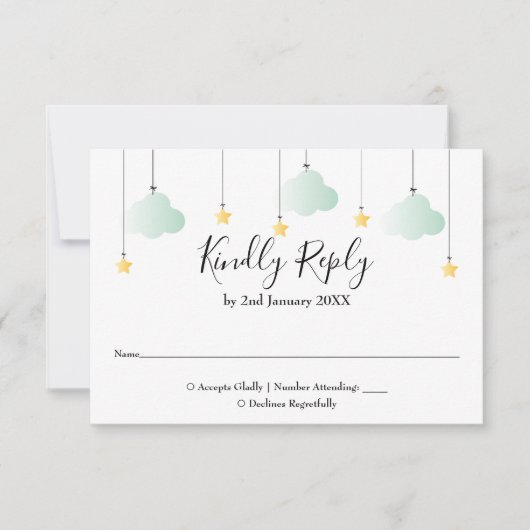 Twinkle Twinkle Star Gender Neutral Baby Dusche RSVP Karte (Vorderseite)